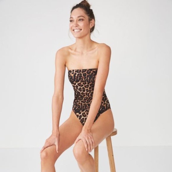 strapless leopard bathing suit